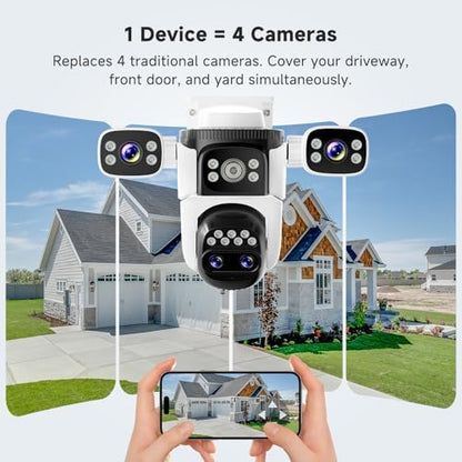 VSTARCAM 4-Lens Security Cameras Wireless Outdoor, 4-in-1 Multi-View 2K 360° PTZ Plug-in WiFi Camera, 10X Hybrid Zoom, AI Motion Tracking, IP66, Color Night Vision for Driveways & Front Doors