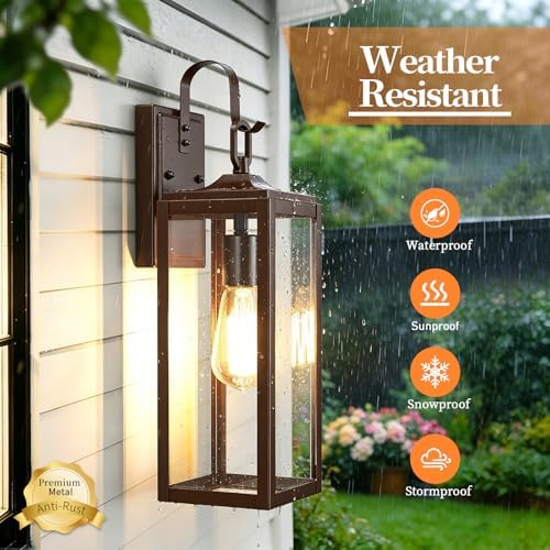 18'' Large Outdoor Wall Lights 2 Packs, Brown Exterior Lighting Fixtures