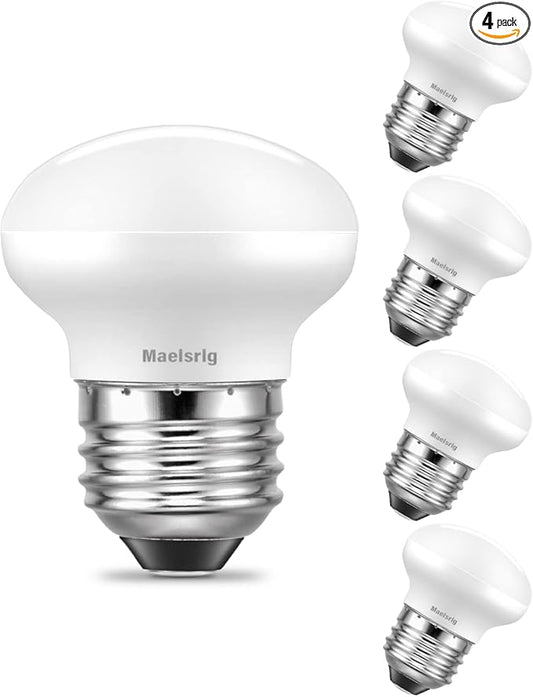 Maelsrlg R14 LED Bulb 4W(40W Equivalent) Mini Reflector Flood Light Bulbs 5000K Daylight, Curio Cabinet Light Bulb, Non-Dimmable, E26 Base Short Light Bulbs, 4-Pack