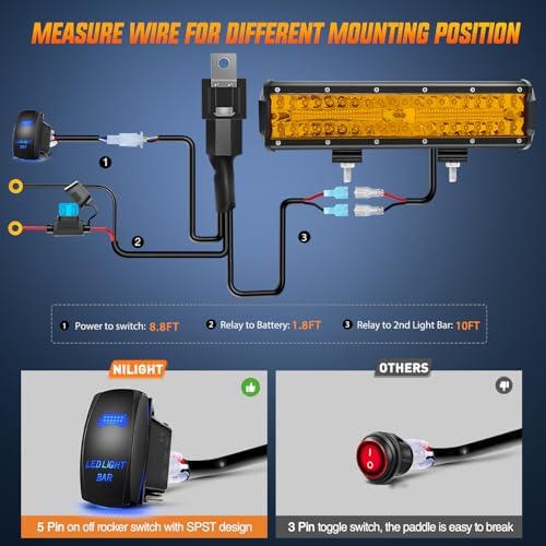 Nilight Led Light Bar 12 Inch Amber 300W Spot Flood Combo Waterproof Triple Rows Off Road Fog Light with 5Pin Rocker Switch Wiring Harness Kit-1 Lead