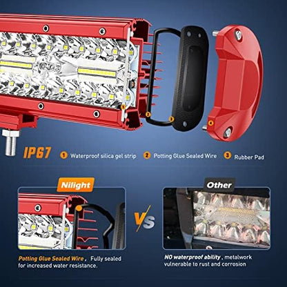 Nilight LED Light Bar 20 Inch with Wiring Kit on Truck SUV UTV, Red Shell