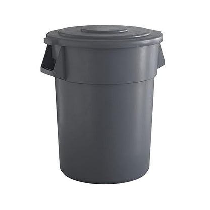 55 Gallon Gray Round Commercial Trash Can with Lid, Heavy-Duty Food Grade NSF Certified, Perfect for Restaurant, Office, School, Garage, Backyard, Workshop, Warehouse