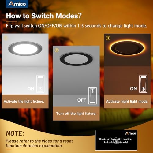 Amico 2 Pack 4 Inch LED Recessed Light with Night Light, 5CCT, Black