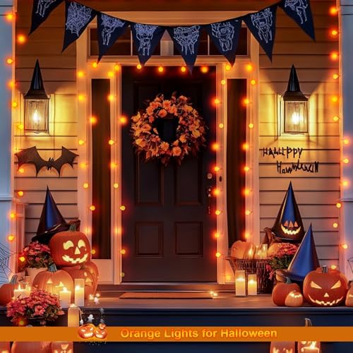 JMEXSUSS 100 LED Globe Orange Halloween Lights Battery Operated