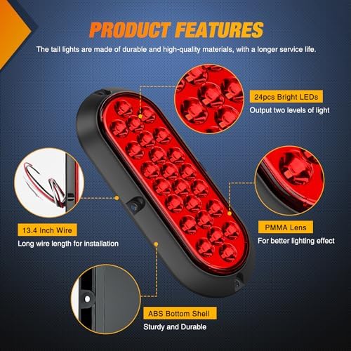 Nilight 6" Oval Trailer Tail Light 2PCS Red 24LED Running Stop Brake Lights