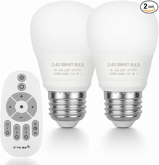 Smart Led Light-Bulb Dimmable with Remote-Control E26 9W Light Bulbs Adjustable Color Temperature (Warm/Cool) and Brightness, 2 Pack (2 Bulbs + 1 Remote)