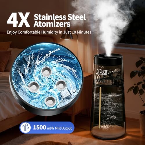 Home Humidifier for Large Room-6.3Gal/24L Cool Mist, 3000ft²,Black