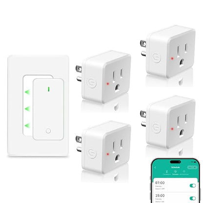 NineLeaf Slim WiFi Smart Plug w Switch, Remote App Control, 15A/1500W, Compatible with Alexa/Google Home via Tuya, Compact Design Control Anywhere,Timer/Schedule, TUV FCC, 2.4G Only(1Remote 4Outlets)