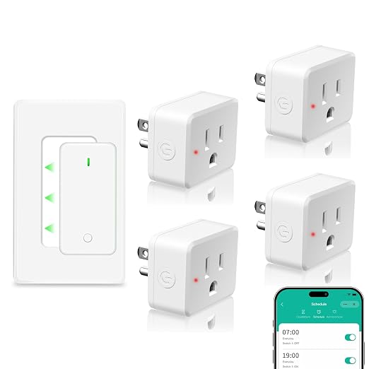 NineLeaf Slim WiFi Smart Plug w Switch, Remote App Control, 15A/1500W, Compatible with Alexa/Google Home via Tuya, Compact Design Control Anywhere,Timer/Schedule, TUV FCC, 2.4G Only(1Remote 4Outlets)