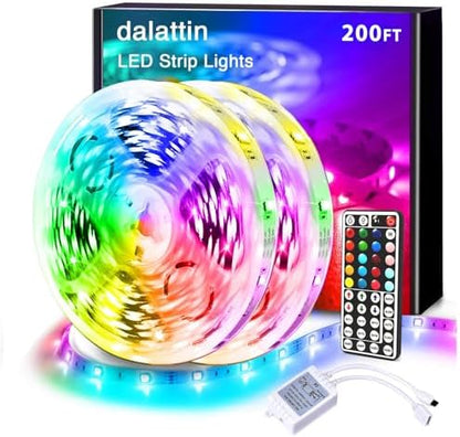 dalattin LED Strip Lights 200ft Lights Strip for Bedroom, Desk, Indoor Room Bedroom Brithday Gifts Decor with 44 Keys Remote and 24V Power Supply Color Changing Lights,2 Rolls of 100ft