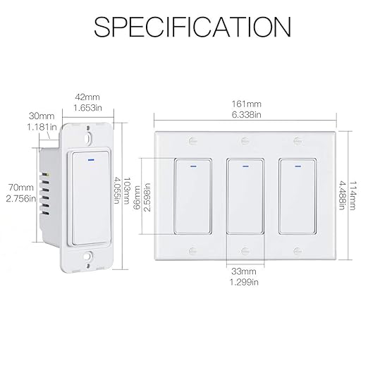 MoesGo WiFi Wall Push Button Smart Light Switch,Multi-Control, 2.4GHz WiFi Light Switches, Neutral Wire Required,Remote Control Smart Life/Tuya, Work with Alexa,Google Home White 3 Gang