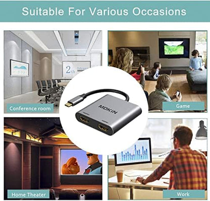 USB C Docking Station USB Type C to Dual Monitor HDMI Adapter 4K@60HZ for MacBook Pro 2020-2016,MacBook Air 2020-2018,Chromebook Pixel,LenovoYoga 720/730,Surface Book 2 etc