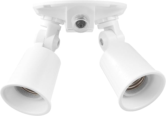 GLOBE Electric 240W Twin Head Dusk to Dawn Security Flood Light, White Finish, Automatic Photocell, Hardwired, Weather Resistant Outdoor Spotlight, 17000081