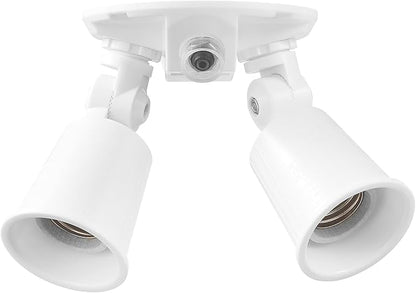 GLOBE Electric 240W Twin Head Dusk to Dawn Security Flood Light, White Finish, Automatic Photocell, Hardwired, Weather Resistant Outdoor Spotlight, 17000081