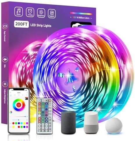 FONEWE Smart WiFi LED Lights 200 ft Remote Control Through APP Led Strip Lights Supports Alexa and Google Assistant Timing Function RGB Color Changing LED Lights for Bedroom and Party