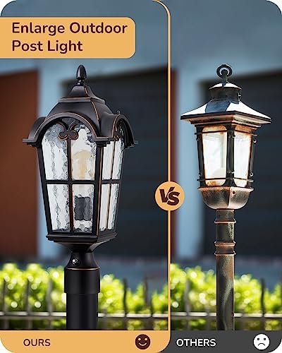 EDISHINE Large Size Dusk to Dawn Outdoor Post Light, 21.9'' H 120V Pole Light Fixture with Pier Mount Base, Waterproof Exterior Lamp Post Lantern Head for Yard, Driveway, Fence, Black, Hardwired