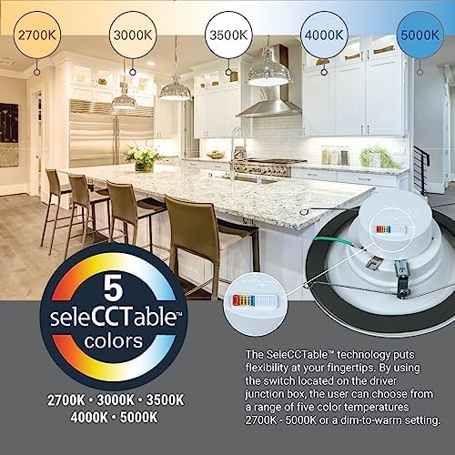 HALO RL 5/6 in LED Recessed Light Trim Selectable Color Temperature 2700K 3000K 3500K 4000K 5000K Dimmable Dim to Warm 600 Lumens Wet Location Indoor Outdoor Retrofit Downlight RL56069FSD2W1EWH
