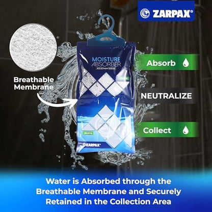 ZARPAX Hanging Moisture Absorber Bags Activated Charcoal 10.5oz - Set of 10