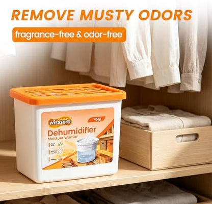 Wisesorb 6 Packs 450g Moisture Absorbers, Dehumidifier with Fragrance Free & Portable Humidity Absorber Boxes for Bathroom (with Fragrance Free, 6x 16oz)