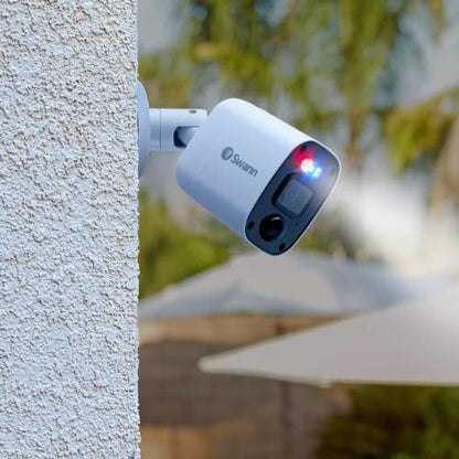 Swann Add-On DVR Flashing Light Bullet Camera with Sensor Spotlight, 4K UHD Video, Indoor or Outdoor Design, Dusk to Dawn Color Night Vision Plus True Detect Heat, Motion Detection, and One Way Audio