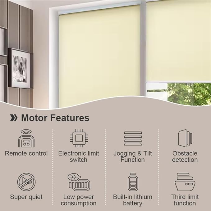 Rechargeable Roller Shade Motor with Remote, Type-C Charging 2800mAh Battery for 1.5” Tube (38mm), Wireless Electric Blind Drive Retrofit Kit, Quiet Operation (1.5N.m Torque 32rpm/min)