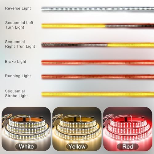 60" Tailgate Light Bar - 432 LED Triple Row Strip with Red Brake/White Reverse/Yellow Turn Signals, Sequential Strobe Effects, Waterproof Silicone for Car Pickup SUV Trailers