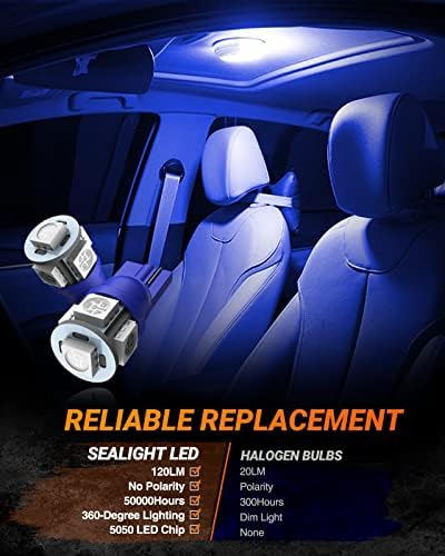 SEALIGHT 194 LED Bulbs, 168 W5W 2825 LED Bulb 6000K Brilliant Blue Super Bright Replacement for Dash Board Light, License Plate Light, Dome Light, Map Light,Courtesy Light (Pack of 10)