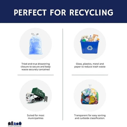 Plasticplace Custom Fit Blue Drawstring Trash Bags, Compatible with Simplehuman Code H, Tear-Resistant, Scent-Free, for Indoor Use Home Office Trashbags (100 Count), 8-9 Gallon / 30-35L, 18.5" x 28"