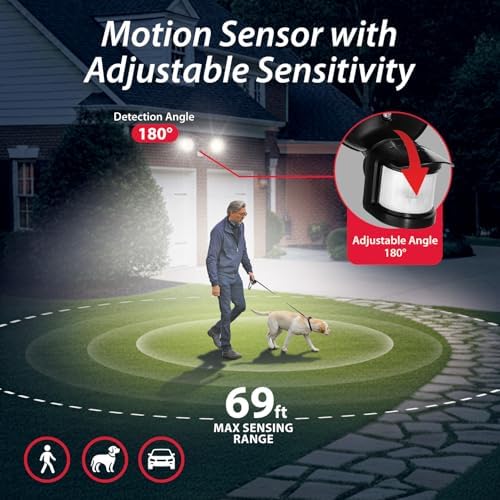 RAB Lighting LU160 Luminator Motion Sensor Outdoor Lights - Flood Light for Security, Outside Dusk to Dawn Photocell, 3000k–5000k Tunable, IP65 Weatherproof Rating, 160°Coverage, 50 Ft Range (Black)