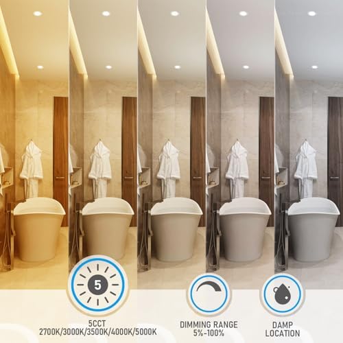 TORCHSTAR 12-Pack 5CCT 4 Inch Ultra-Thin LED Recessed Light, CRI90 9W