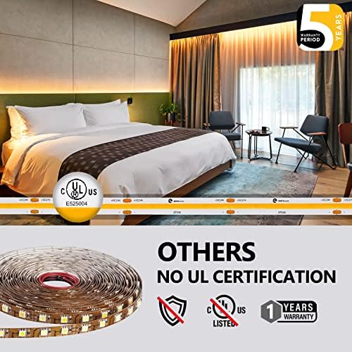 EMITEVER 24V COB LED Strip Lights 2700K,8.2ft 1200LEDs,UL Listed