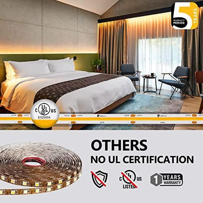EMITEVER 24V COB LED Strip Lights 2700K,8.2ft 1200LEDs,UL Listed