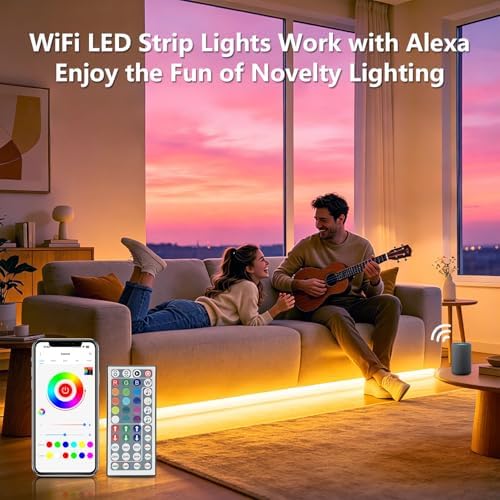 FONEWE Smart WiFi LED Lights 100 ft Remote Control Through APP Led Strip Lights Supports Alexa and Google Assistant Timing Function RGB Color Changing LED Lights for Bedroom and Party