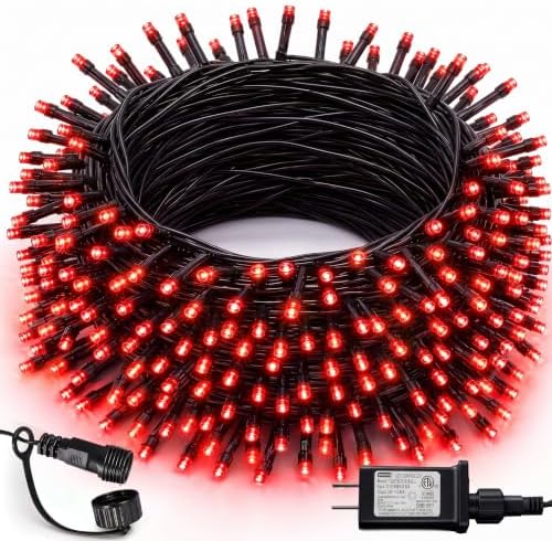 Dazzle Bright 300 LED Christmas String Lights, 100 FT Connectable Waterproof String Lights Green Wire with 8 Modes Christmas Decoration for Indoor Outdoor Party Yard Garden Decor (Red)