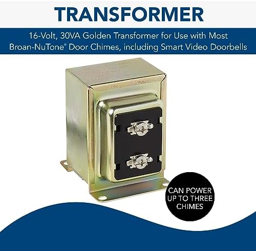 Broan-NuTone C907 Doorbell Transformer Compatible with Smart Video Doorbells, Easy Installation Lock or Wall Mount Door Chime, 16V, 30VA