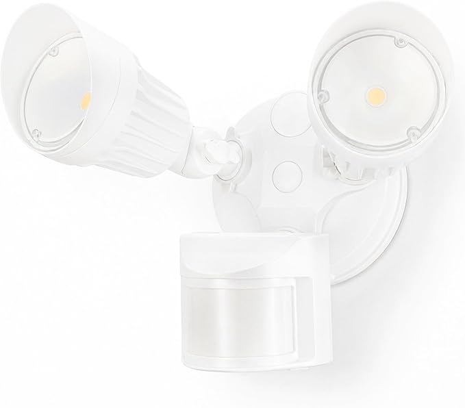 LEONLITE COB LED Security Light, Motion Sensor Outdoor Lights, Dusk to Dawn, 100-277V, ETL Listed, Adjustable Heads, Motion Detector Flood Light, Aluminum, IP65 Waterproof, 3000K Warm White, White