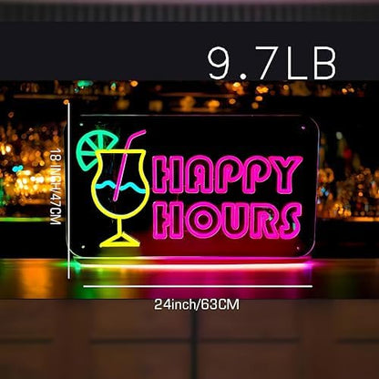Happy Hours Neon Sign, USB 5V Powered LED Silicone Strip Neon Light, Acrylic Board Wall Decor for Bar Pub Man Cave Home Party, Non-Waterproof Indoor Use Only