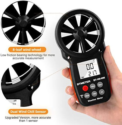 BTMETER BT-100WM Handheld Anemometer, Wind Speed Meter, Digital Barometer