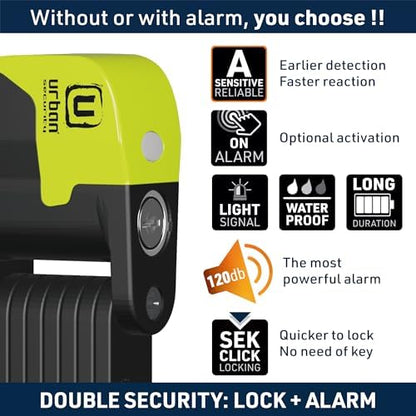 URBAN UR476Y Double Security Bike Lock | Smart Alarm, 120dB, LED Alert, Warning | Most Secure & Deterrent | Folding Locks Heavy Duty AntiTheft for Bicycle Electric Scooter, More Convenient Case, 90cm