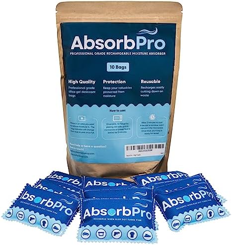 Absorb Pro Rechargeable Dehumidifier Bags 10-Pack, 100g Silica Gel
