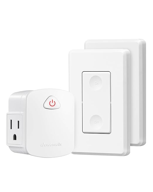 DEWENWILS Wireless Remote Wall Switch and Outlet, Remote Control Outlet Light Switch for Lamps, Fans, Expandable, 15A/1875W, 100ft RF Range, ETL Listed (1 Outlet and 2 Remotes)