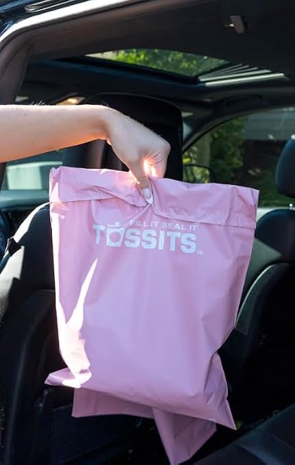 Tossits Hanging Car Trash & Garbage Bags, Disposable, Pink 21 Count