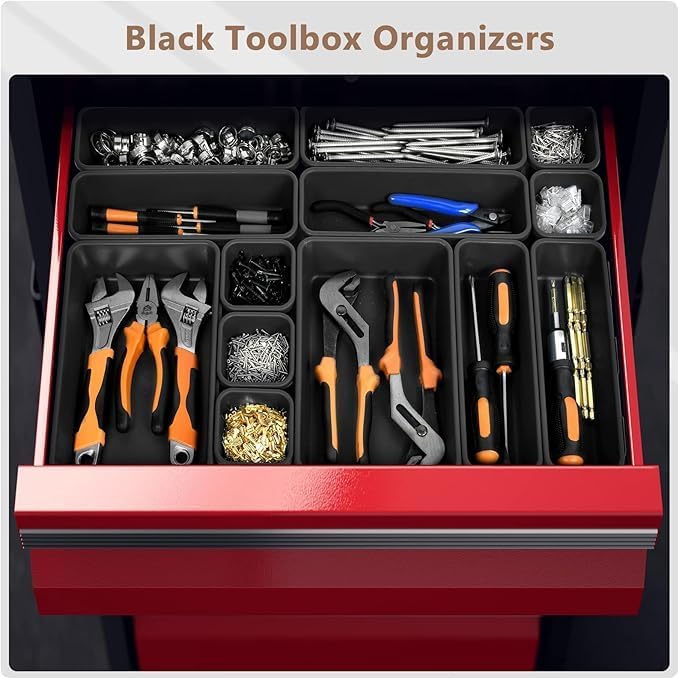 A-LuGei【X-Large Size【5 Pcs】 Tool Box Organizer Tray Divider【Single Size】 Desk Drawer Organizer Bin, Garage Organization and Storage Toolbox for Rolling Tool Chest Cart Cabinet WorkBench Part Widget