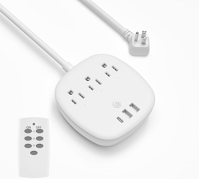 BN-LINK Remote Control Surge Protected Power Strip with 3 Individually Controlled Outlets, PD 20W Fast Charging USB-C, 3.9 FT Plug Extension Cord, 3 always-on USB Ports, Desk USB Charging Station, ETL