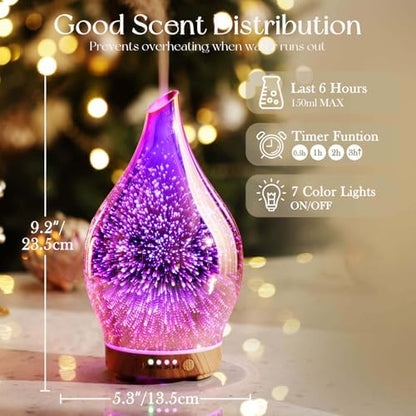 Porseme Essential Oil Diffuser 150ml Handmade Glass Diffuser 6H Runtime
