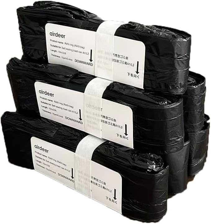 Airdeer Refill Bag Ring 3 Gallon, Trash can bags, 8m continuous garbage bag, Designed for Airdeer Self-sealing Smart Trash Can(Model C3, Pack of 6)【Not compatible with A1/L2 trash can】