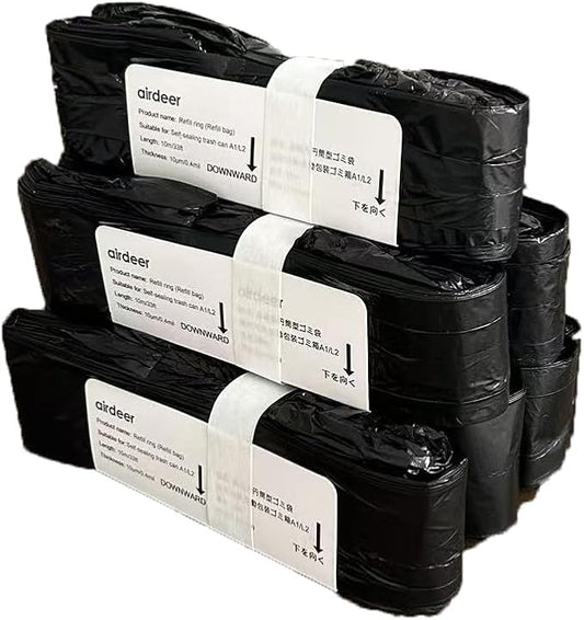 Airdeer Refill Bag Ring 3 Gallon, Trash can bags, 8m continuous garbage bag, Designed for Airdeer Self-sealing Smart Trash Can(Model C3, Pack of 6)【Not compatible with A1/L2 trash can】