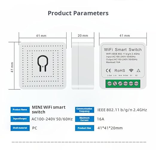 Matter Smart Switch, Smart Light Switch, WiFi Mini DIY Module, eWeLink Web, Flush-Mounted, APP & Voice Control, Smart Switches for Lights Compatible with Apple, Alexa & Google, 2PCS