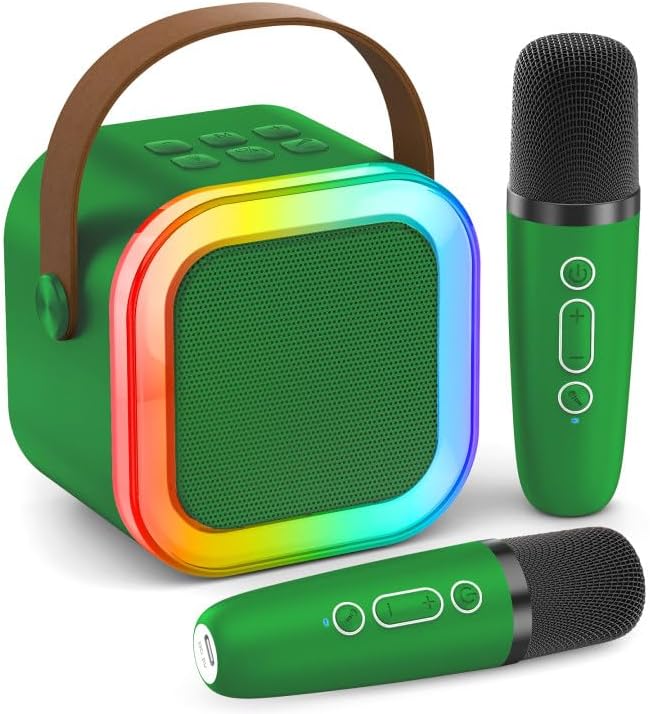 Mini Karaoke Machine for Kids Adults, 2026 TOP Birthday Gifts for Girls Boys 3,4,5,6,7,8+Year Old Toddler Toys, Portable Bluetooth Speaker with 2 Wireless Karaoke Microphones Player (Dark Green)
