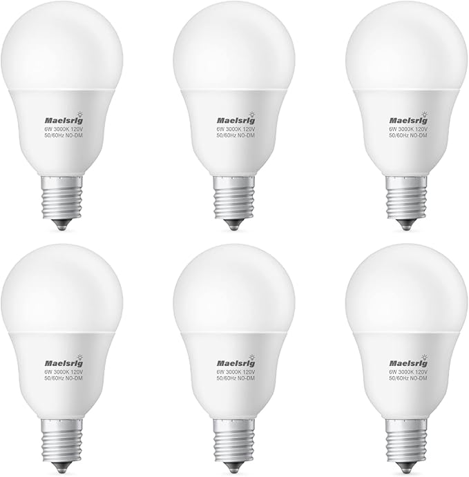 Maelsrlg E17 Intermediate Base LED Bulb, 6W (60 Watt Equivalent) G14 Globe Ceiling Fan Light Bulbs, Warm White 3000K, 600 Lumens, Non-Dimmable, Pack of 6